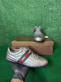 Gucci metallic silver leather low-top sneakers