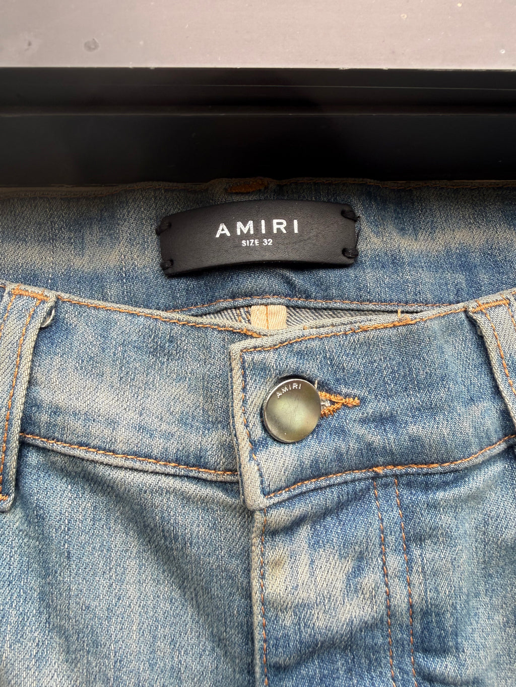 Amiri leopard thrasher jeans ‘clay/indigo’