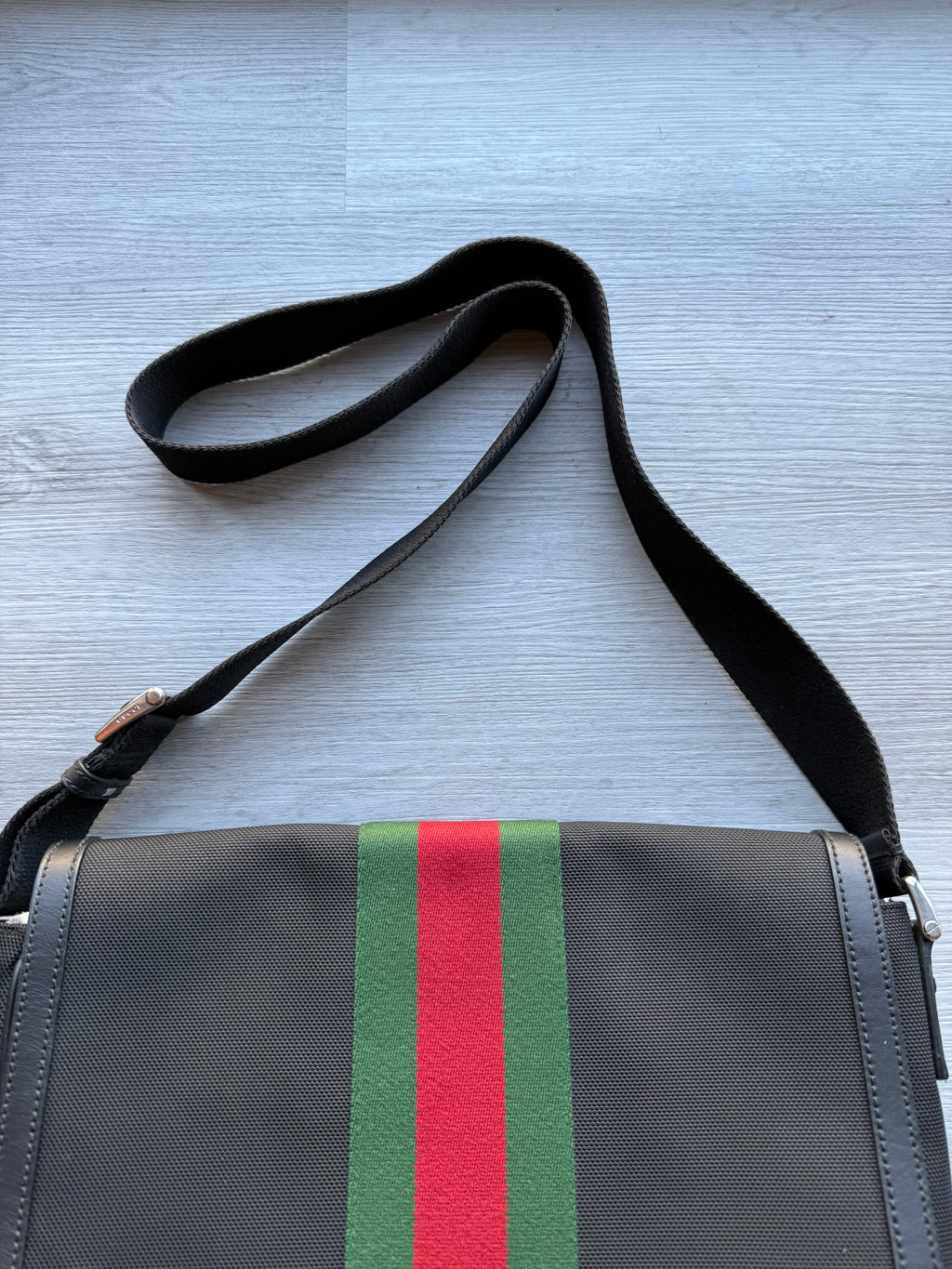 Gucci techno canvas web stripe black messenger bag