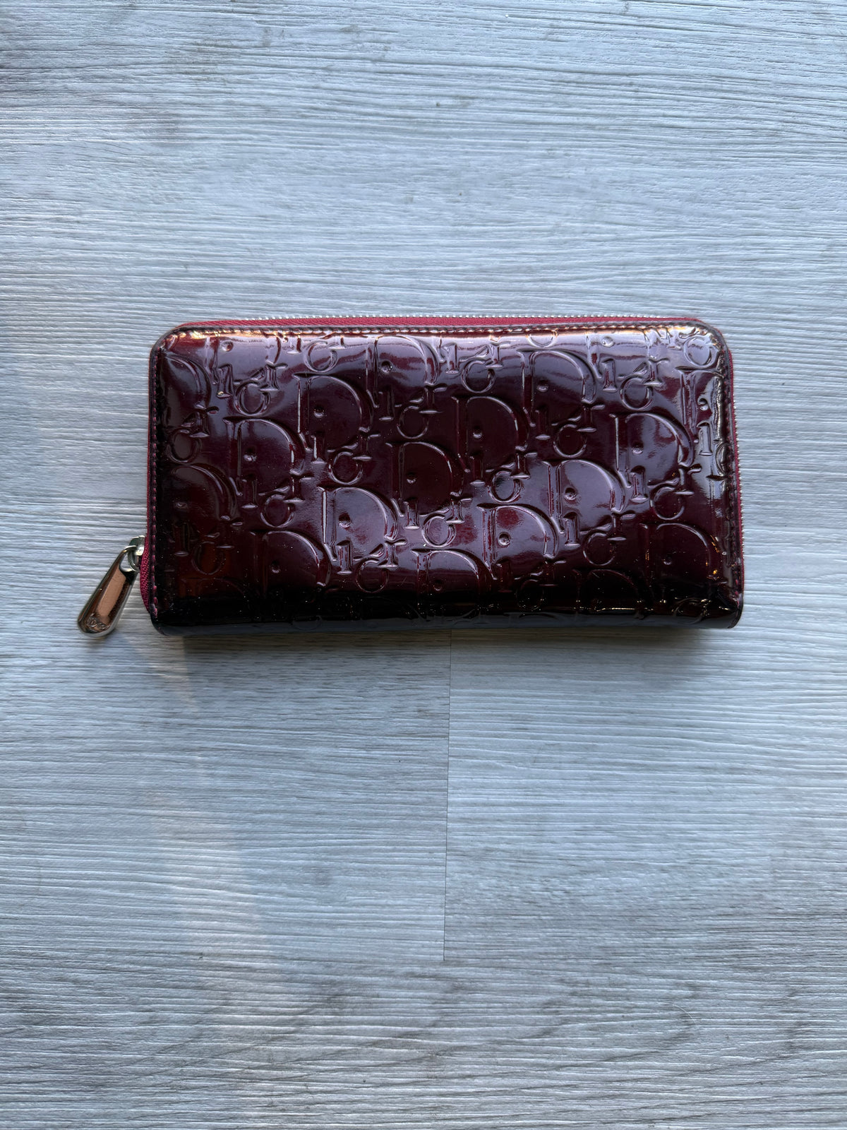 Christian Dior trotter embossed patent leather continental/ long zip wallet
