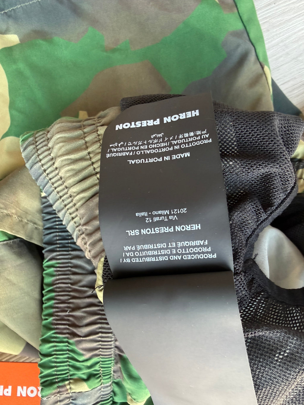 Heron Preston nylon swimshorts military green’