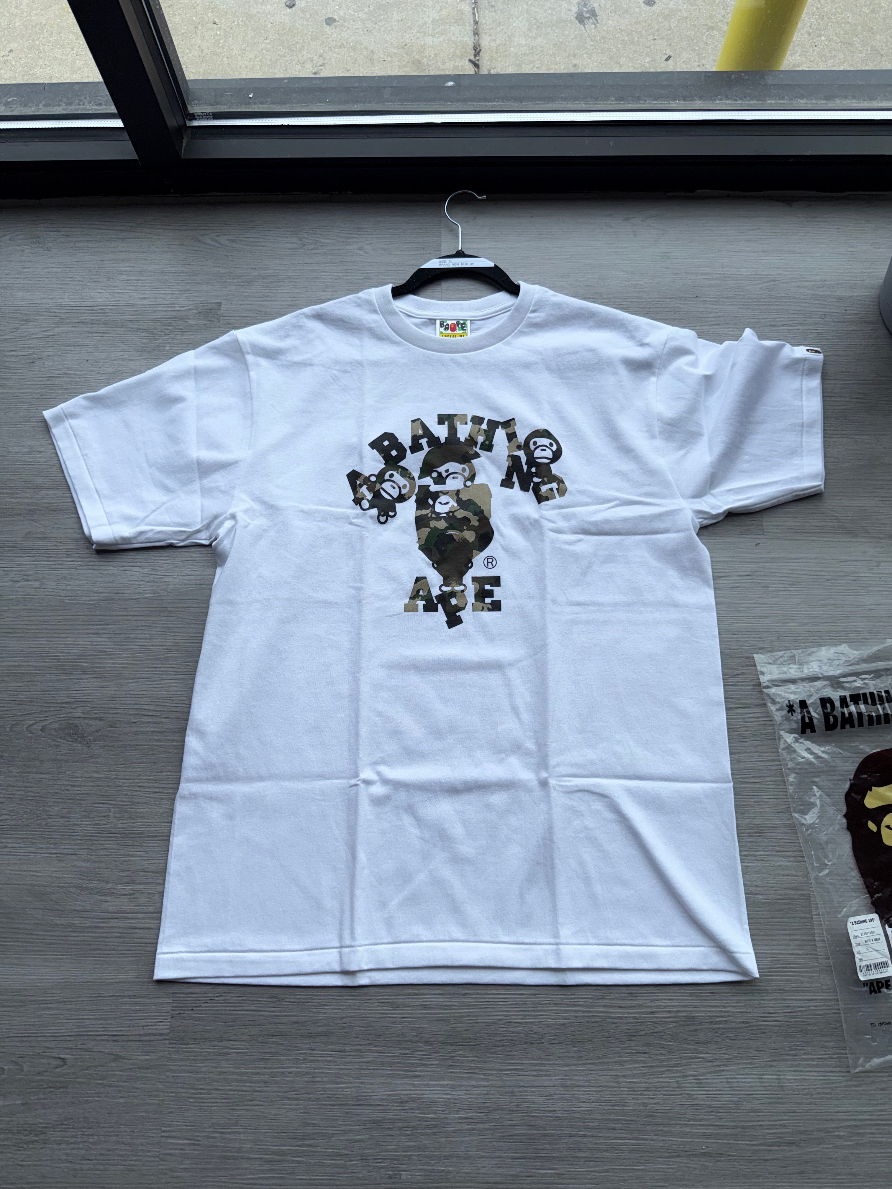 BAPE MAP CAMO COLLEGE MILO TEE WHITE/GREEN