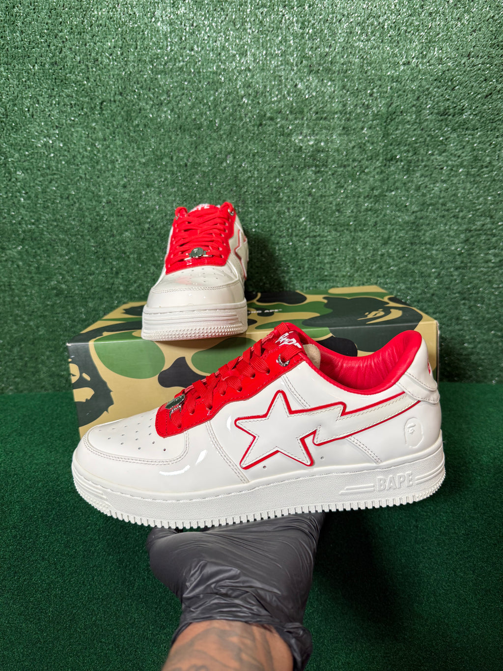 A Bathing Ape Bape Sat Patent Leather White Red