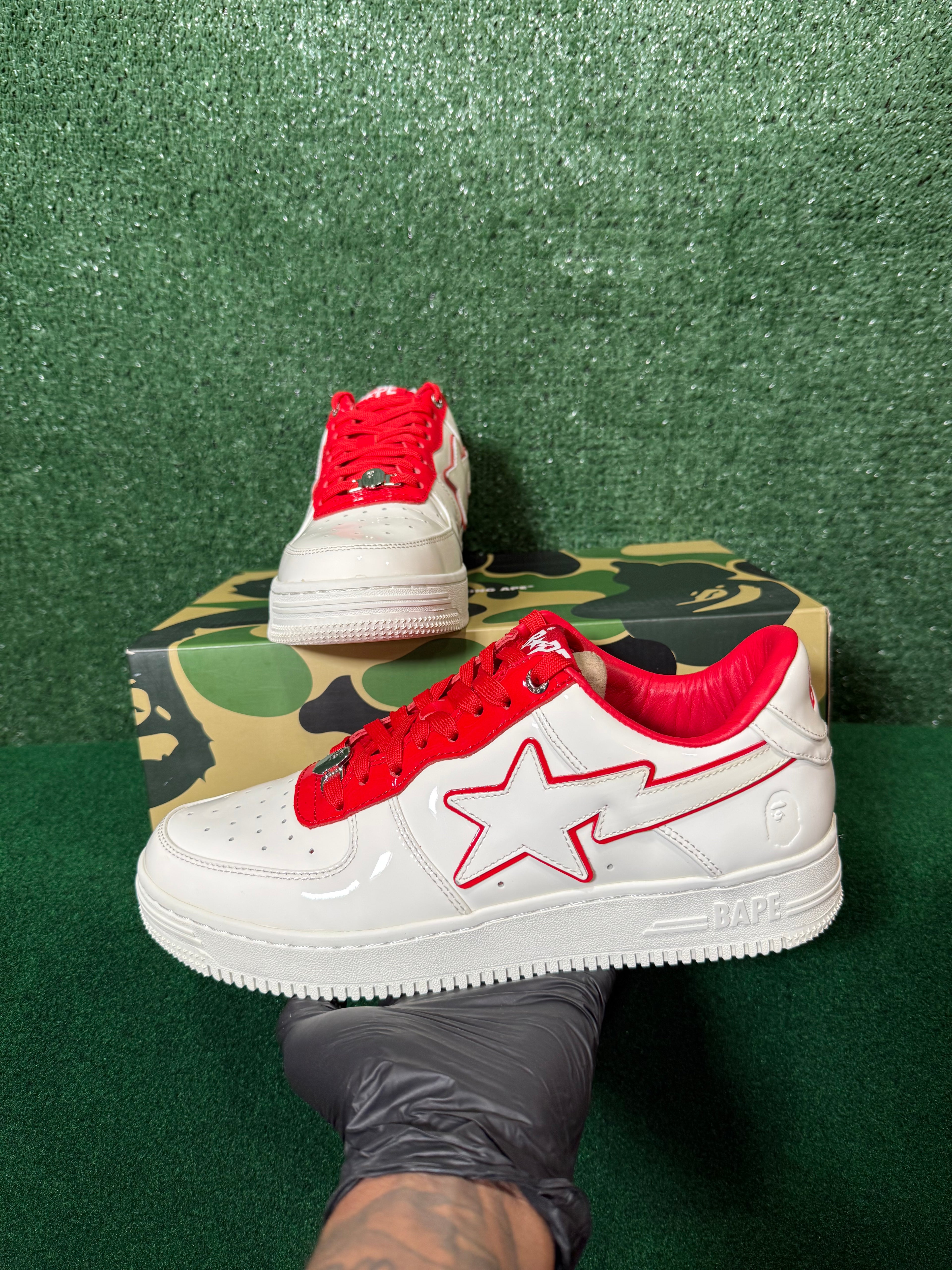 A Bathing Ape Bape Sat Patent Leather White Red