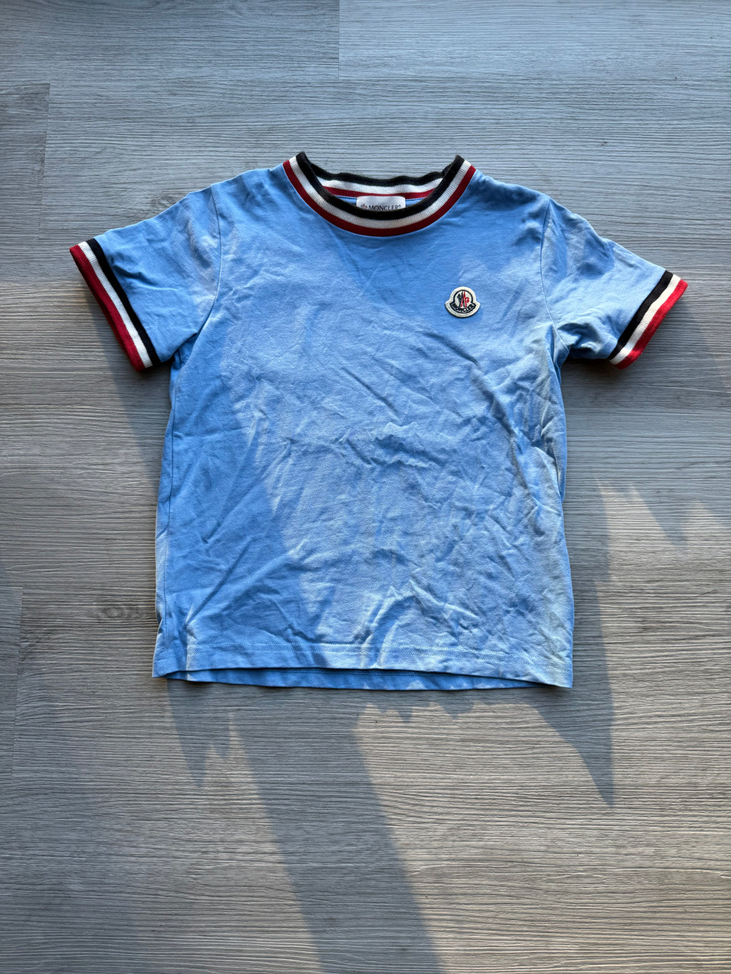 Moncler infant light blue tricolor-trimmed cotton t-shirt