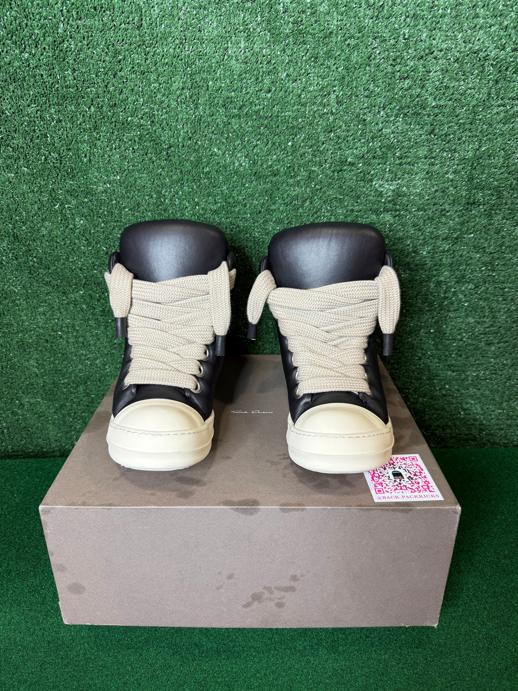 Rick OWENS jumbo lace padded sneaks ‘black milk’