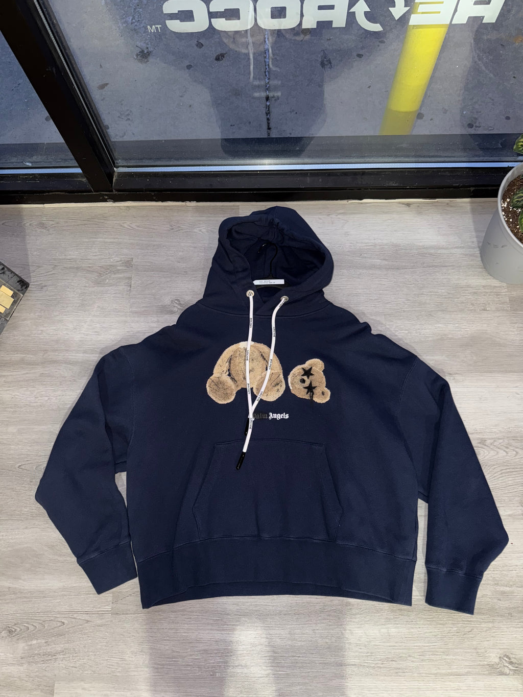 Palm Angels Bear Print Sprayed Logo Hoodie