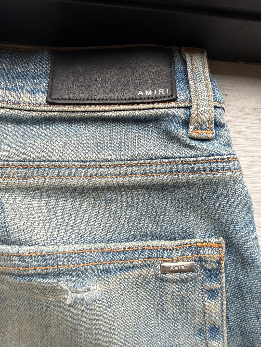 Amiri leopard thrasher jeans ‘clay/indigo’