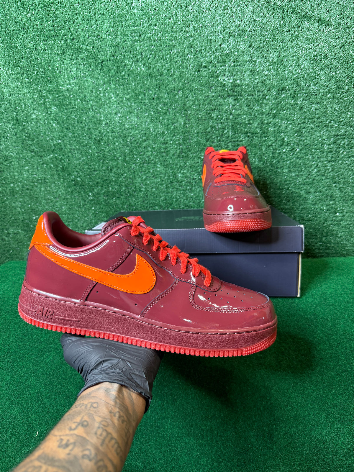 Nike Air Force 1 low ‘patent leather dark team red safety orange’