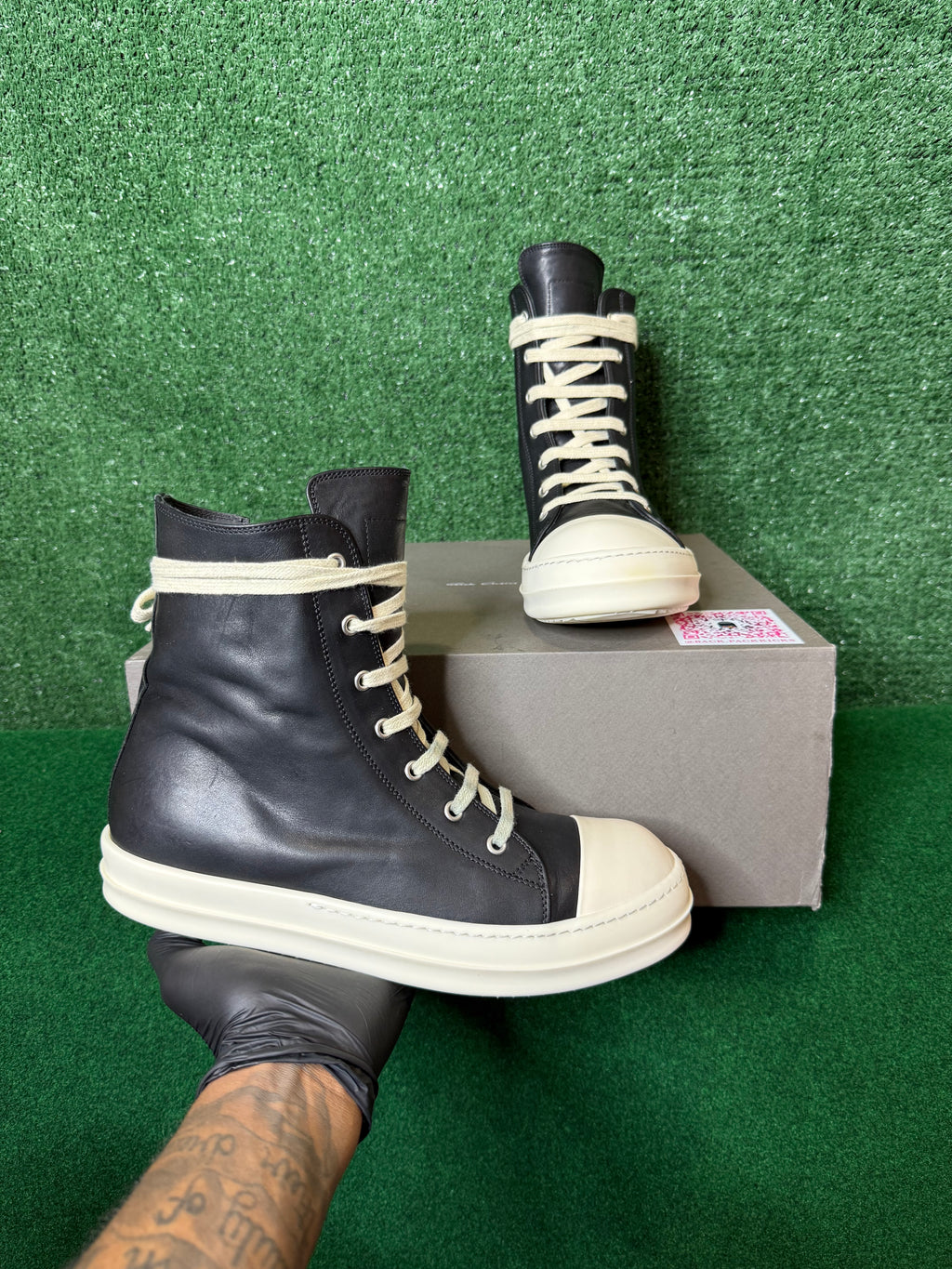 Rick OWENS scarpe in pelle sneaker ‘black milk’