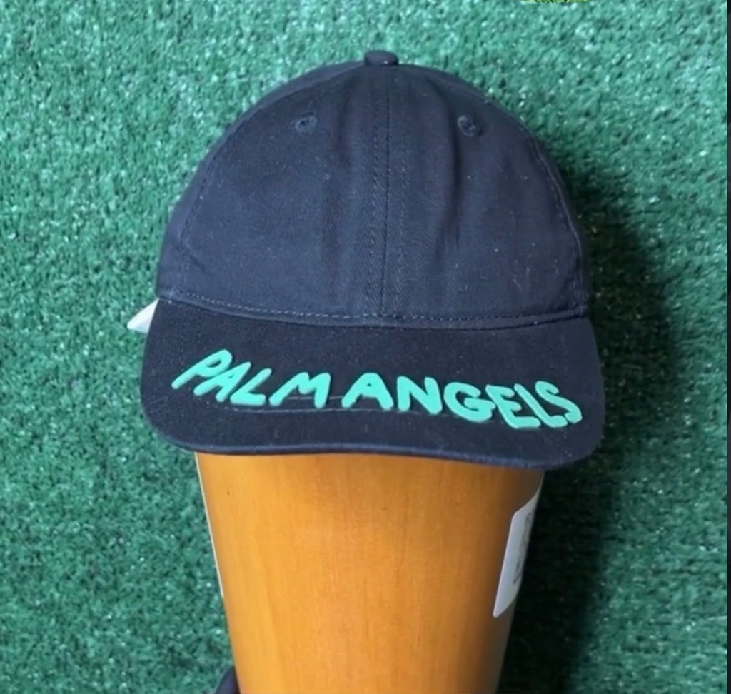 Palm angels kids seasonal logo cap in ‘black/green’ fluorescent