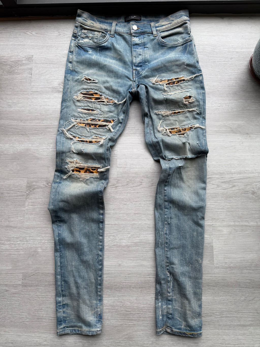 Amiri leopard thrasher jeans ‘clay/indigo’