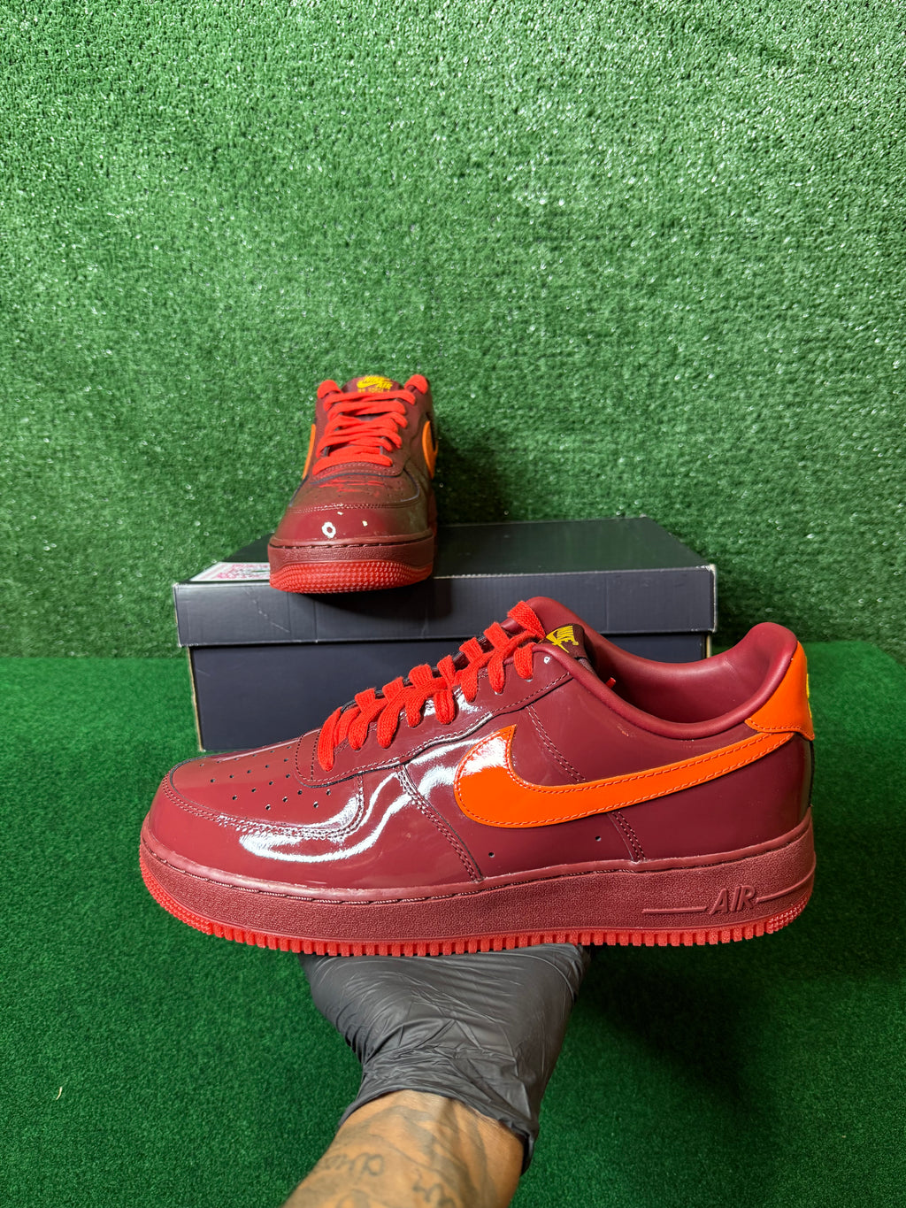 Nike Air Force 1 low ‘patent leather dark team red safety orange’