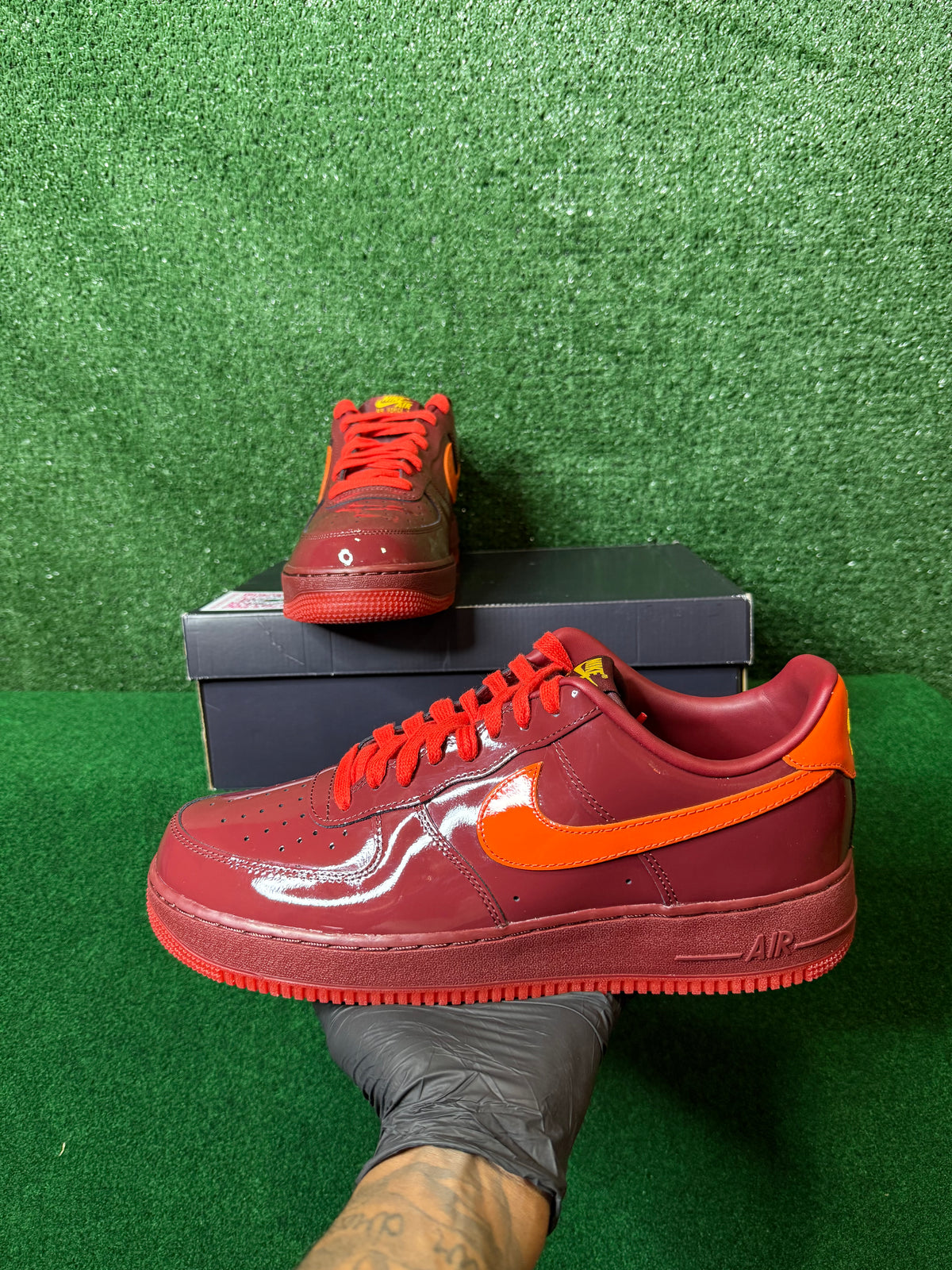 Nike Air Force 1 low ‘patent leather dark team red safety orange’
