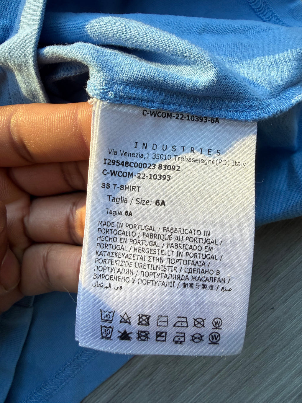 Moncler infant light blue tricolor-trimmed cotton t-shirt
