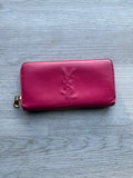 YSL fuchsia leather zip-around continental long wallet with the YSL monogram logo