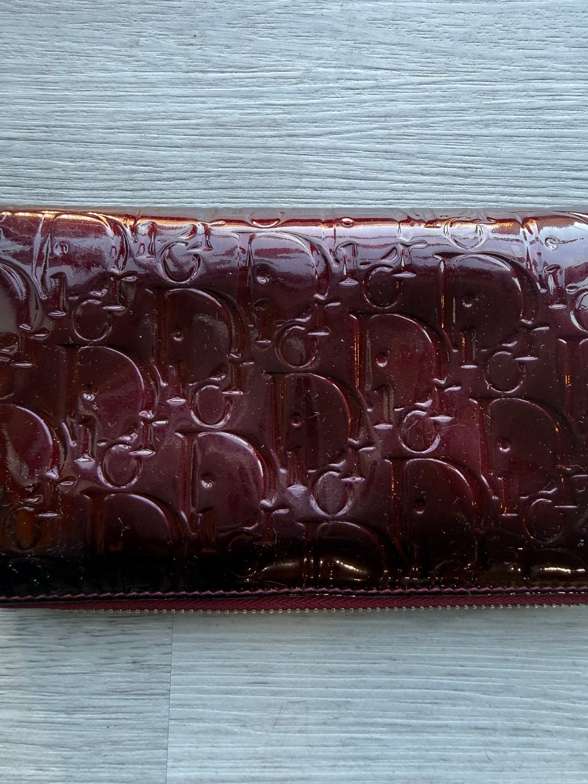 Christian Dior trotter embossed patent leather continental/ long zip wallet